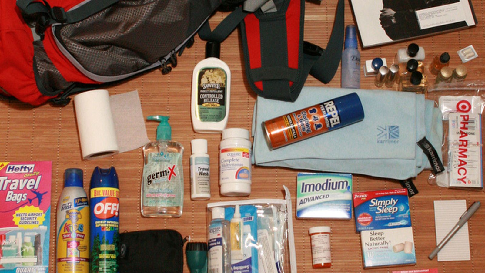 Travel first aid kit packed with luggage essentials