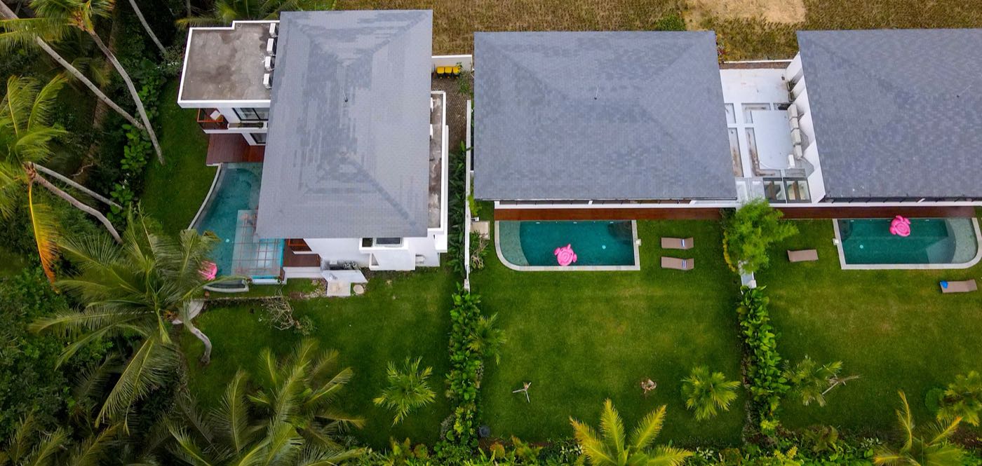 Aerial view of all three Hubuddha Villas compound