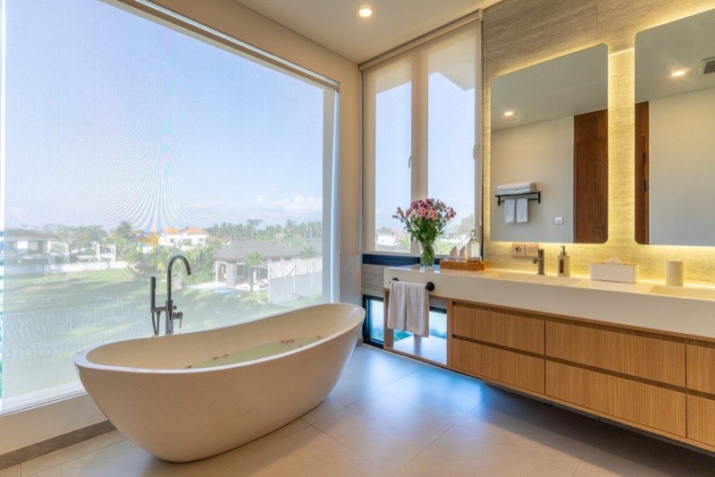 Villa bathroom with bathtub view